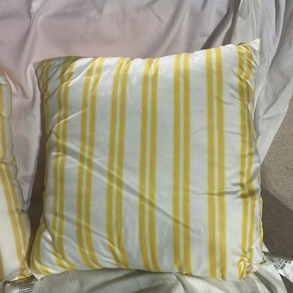Yellow stripe square polyester fill pillows white with citrus stripes nwot 14x14